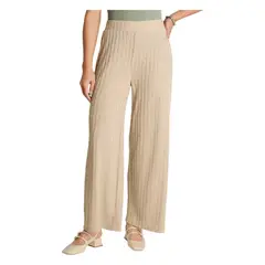 CURVI - Pantalón De Lanilla Recto Pretina Elasticada Beige