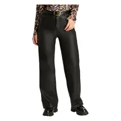CURVI - Pantalón Tiro Medio Recto Pu Con Cinturón Negro