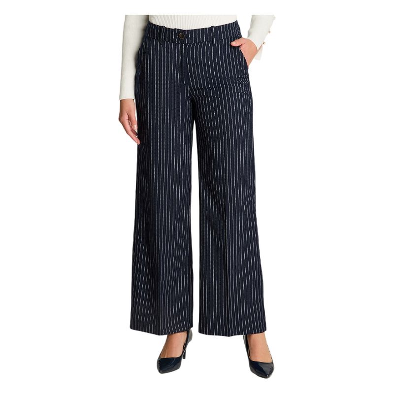 LORENZO DI PONTTI - Pantalón Palazzo Con Rayas Y Pretina Elasticada Azul
