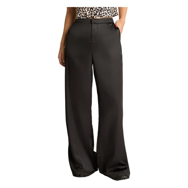 ACUARELA - Pantalón Palazzo Con Pretina Negro