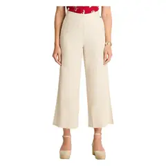 CURVI - Pantalón Palazzo Medio Elástico Beige