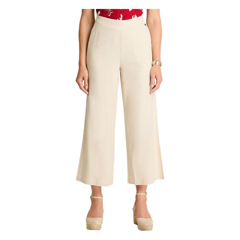 CURVI - Pantalón Palazzo Medio Elástico Beige