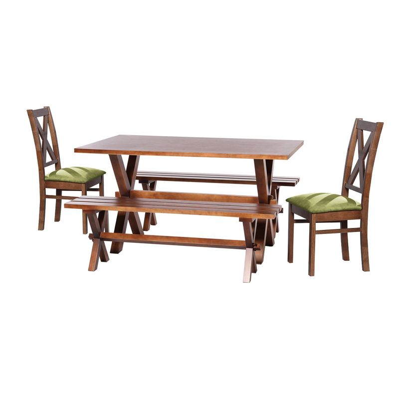 LATAM HOME - Juego De Comedor Sevilla 2 Sillas Segovia + 2 Bancas Tela Velvet Pistacho