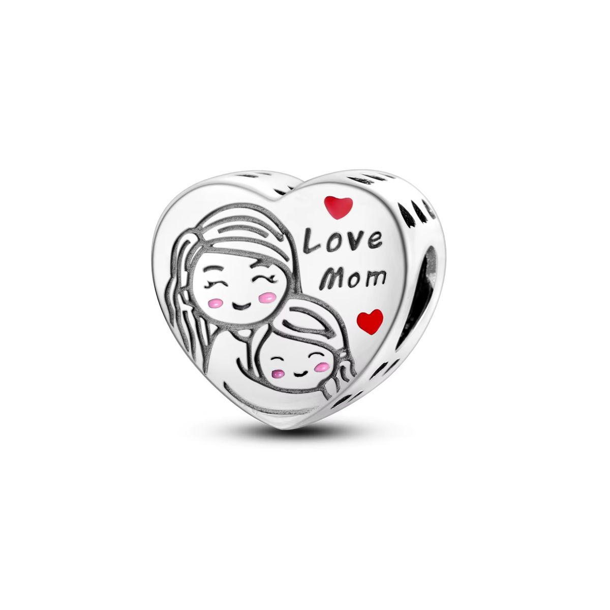 SILVER HEART - Charm Corazón Amor Mamá e Hija en Plata Fina 925 SILVER HEART