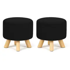 MOBOI - Pack 2 Puff Redondo De Terciopelo Con Patas De Madera Negro