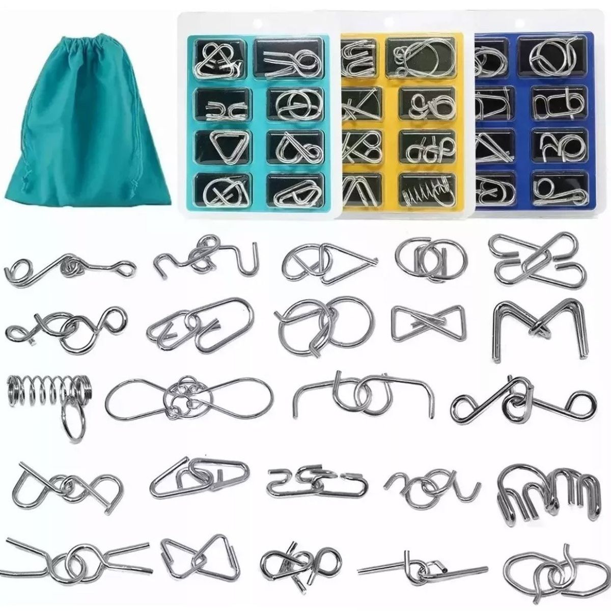 GENERICO - Set 24 Puzzles Metálicos Juegos de Ingenio