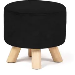 MOBOI - Puff Redondo De Terciopelo Con Patas De Madera Negro