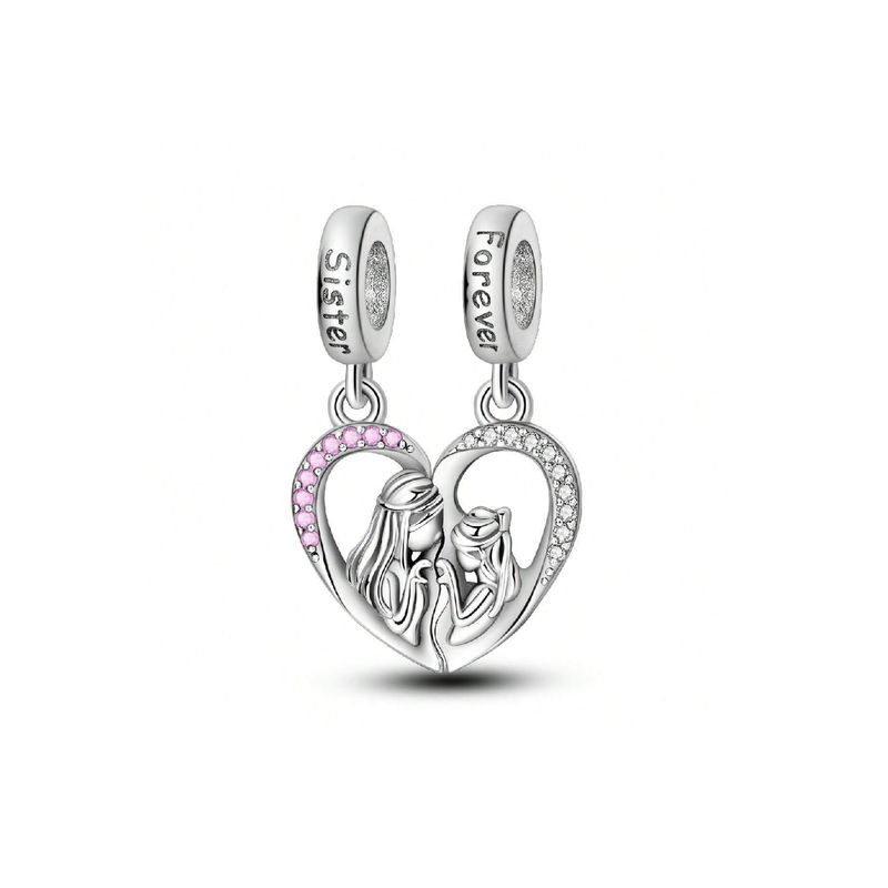 SILVER HEART - Charm Doble Corazón Amor Hermanas en Plata Fina 925 SILVER HEART