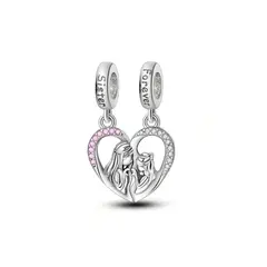 SILVER HEART - Charm Doble Corazón Amor Hermanas en Plata Fina 925