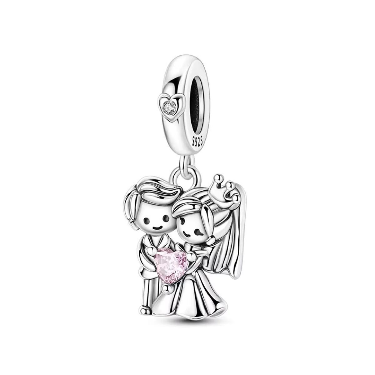 SILVER HEART - Charm Pareja de Matrimonio y Corona en Plata Fina 925 SILVER HEART