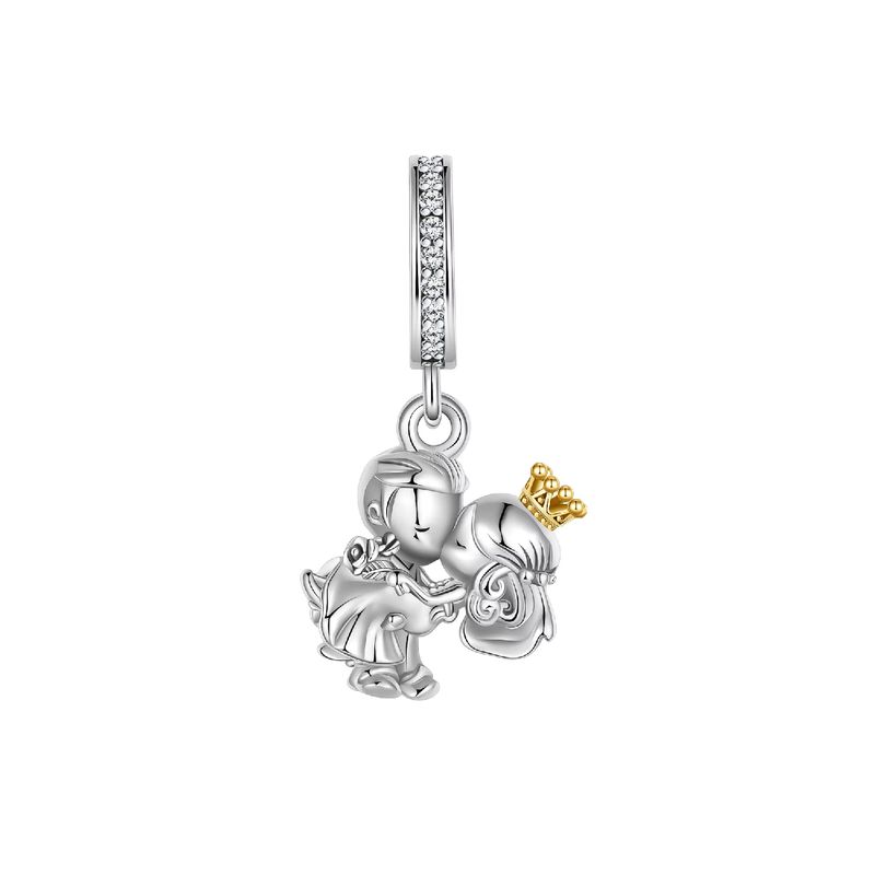 SILVER HEART - Charm Pareja de Matrimonio y Corona en Plata Fina 925 SILVER HEART
