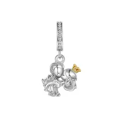 SILVER HEART - Charm Pareja de Matrimonio y Corona en Plata Fina 925