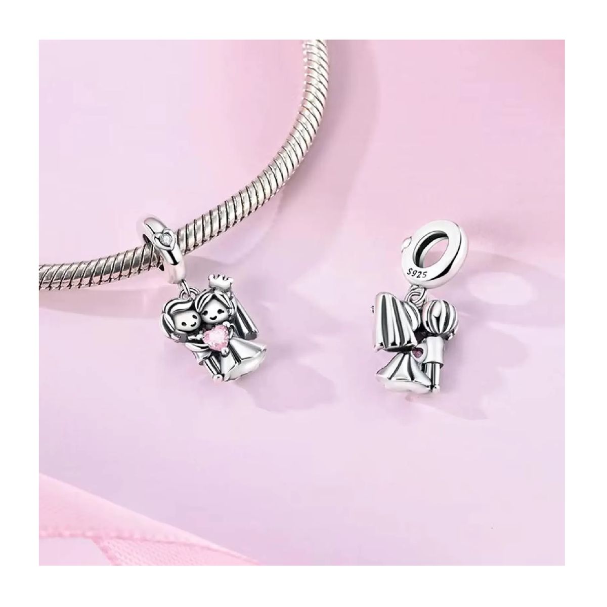 SILVER HEART - Charm Pareja de Matrimonio y Corona en Plata Fina 925 SILVER HEART