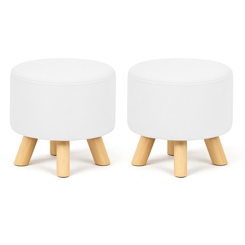 MOBOI - Pack 2 Puff Redondo De Terciopelo Con Patas De Madera Blancos