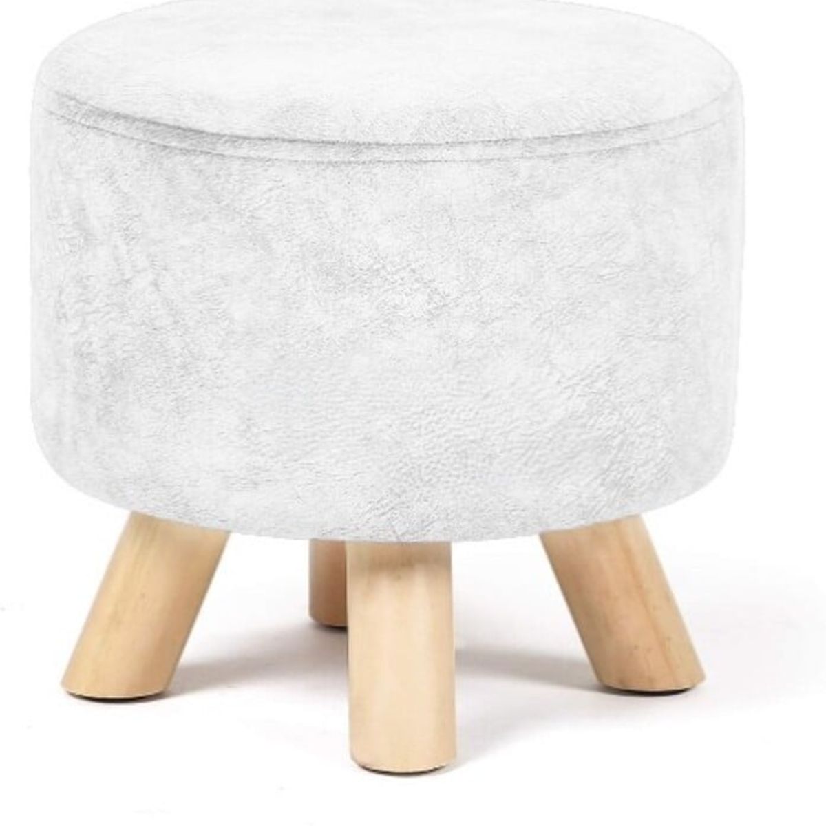 MOBOI - Puff Redondo De Terciopelo Con Patas De Madera Blanco