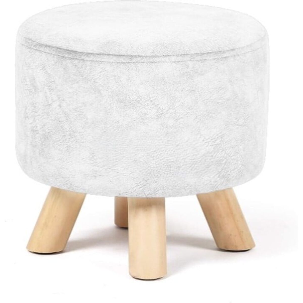 MOBOI - Puff Redondo De Terciopelo Con Patas De Madera Blanco