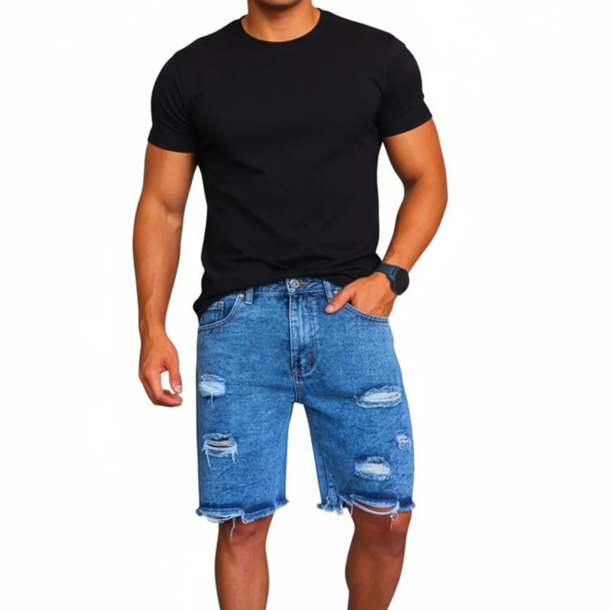 D'JOE - Short Jeans Hombre Super Destroyed