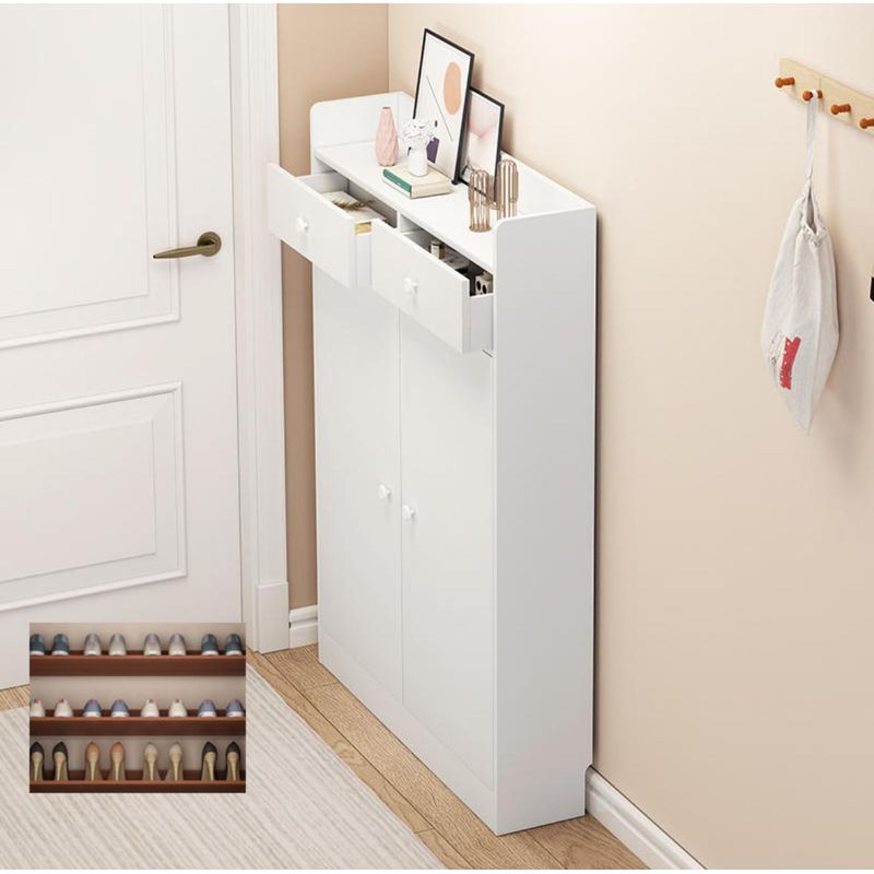 ACTUAL - Zapatero Multifuncional Slim Blanco 120x80x20 Cajones 2 Puertas