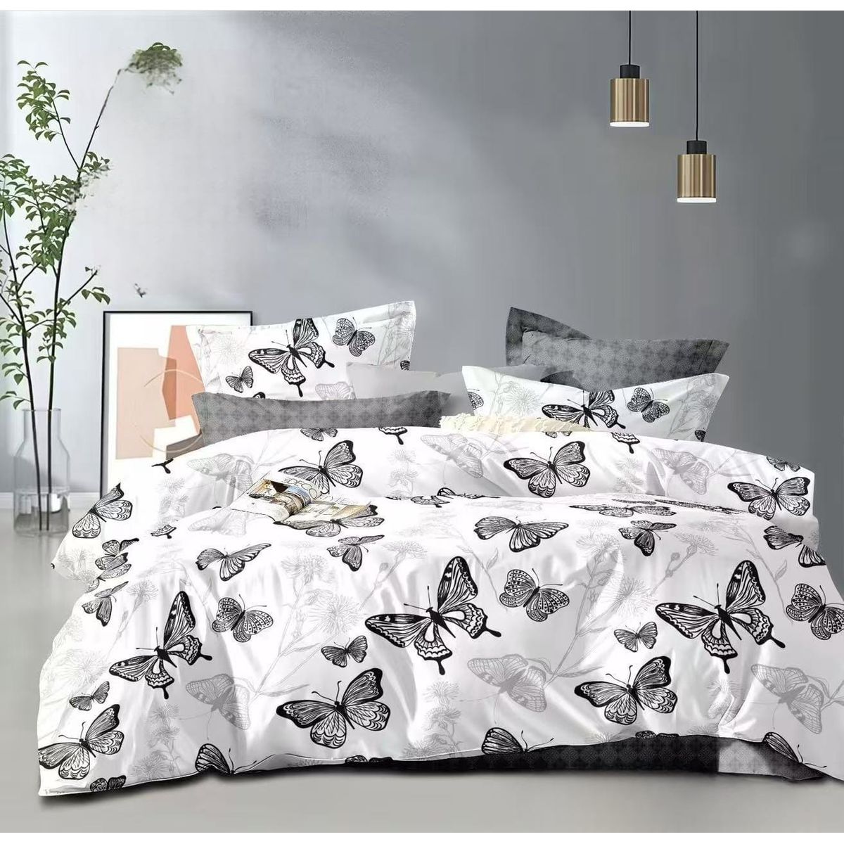 GENERICO - Quilt de Verano 2 plazas Color Blanco con Mariposas TFCC601