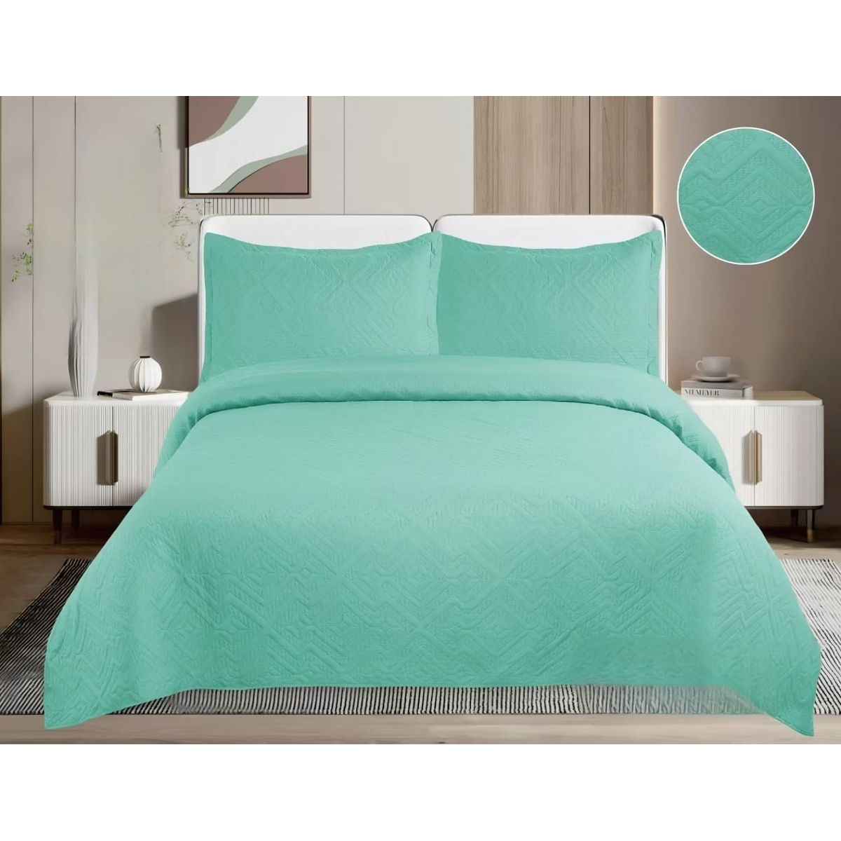 GENERICO - Quilt de Verano 2 plazas Color Verde Agua TF