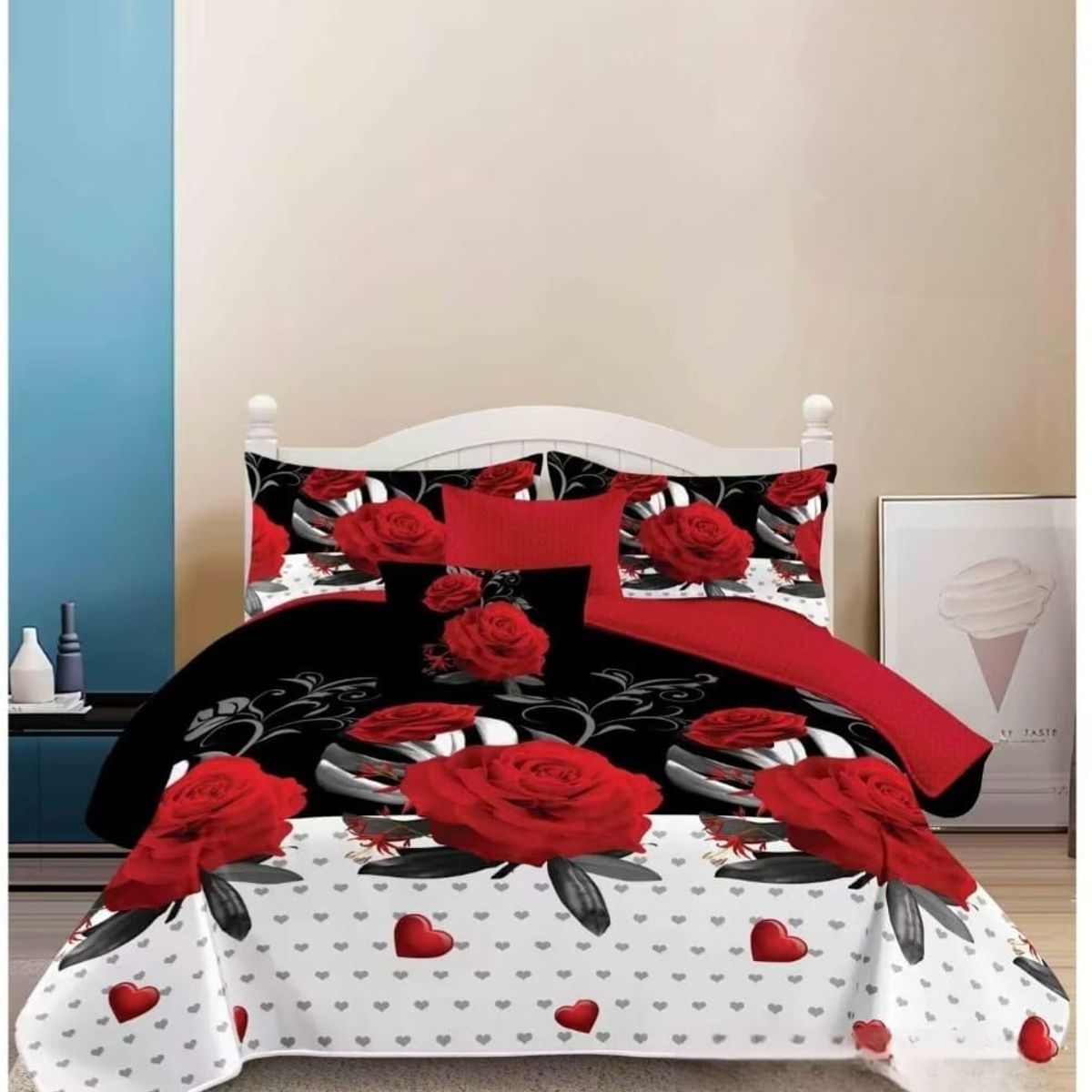 GENERICO - Quilt de Verano 2 plazas Color Negro con Rosas TFCC604