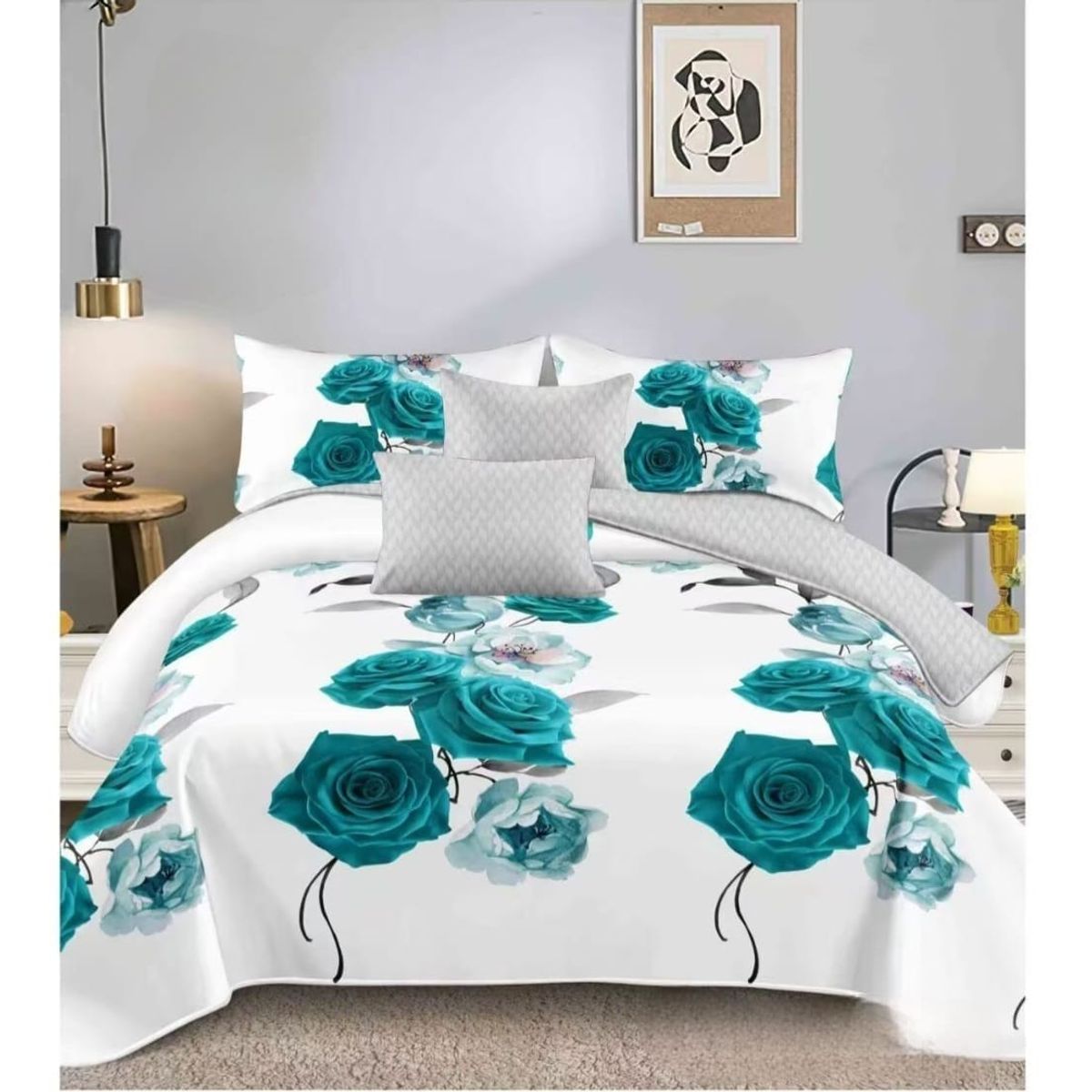 GENERICO - Quilt de Verano 2 plazas Color Blanco con Rosas TFCC605