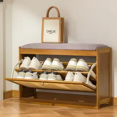 GENERICO - Zapatero Organizador Con Asiento Multifuncional 70x24x44cm bamboo