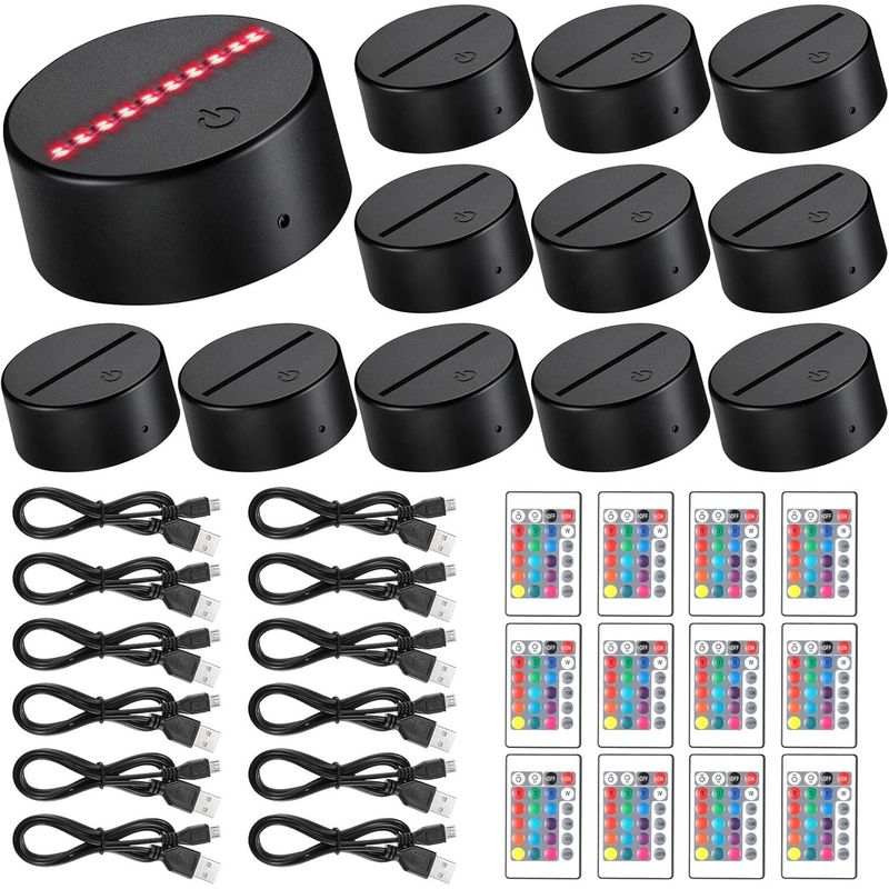 KUANGYE - Lamparas De Base 3d Luz Led Control Remoto 16 Colores 12pcs
