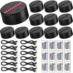 KUANGYE - Lamparas De Base 3d Luz Led Control Remoto 16 Colores 12pcs