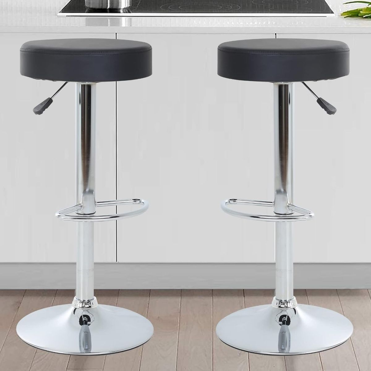 MOBOI - Pack 2 Taburetes Piso Bar Altura Regulable Negros