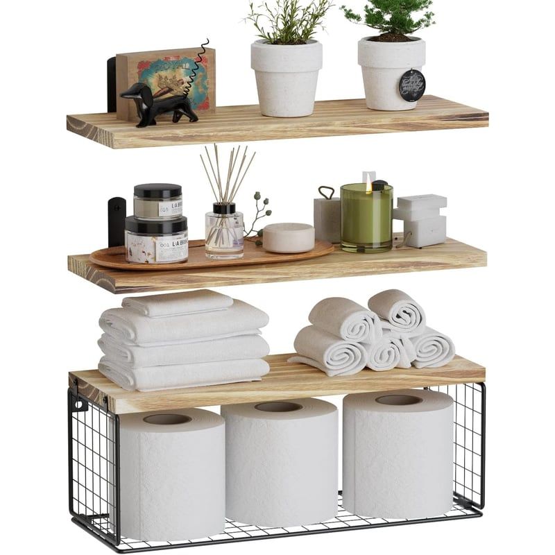 BITART - Repisas Flotantes De Madera con Estante Para Papel Café natural