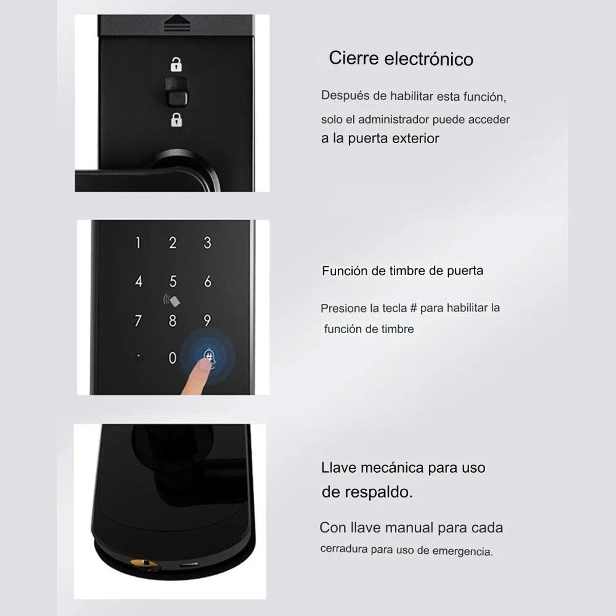 GENERICO - Cerradura inteligente A230N WI-FI Derecha +  5050 Negra  nickel