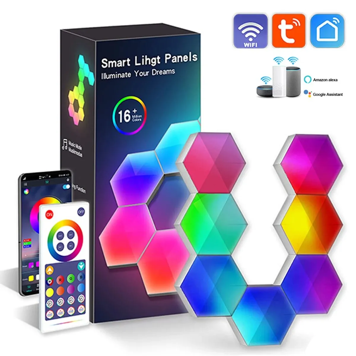 GENERICO - Lámpara de Pared Inteligente Wifi Hexagonal 6 Piezas