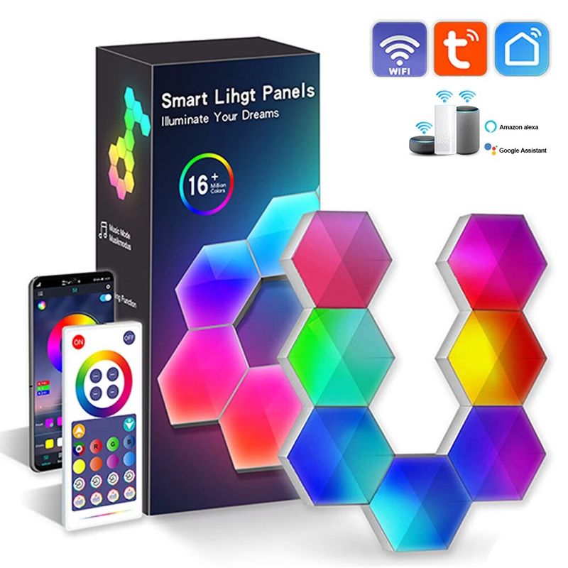 GENERICO - Lámpara de Pared Inteligente Wifi Hexagonal 6 Piezas