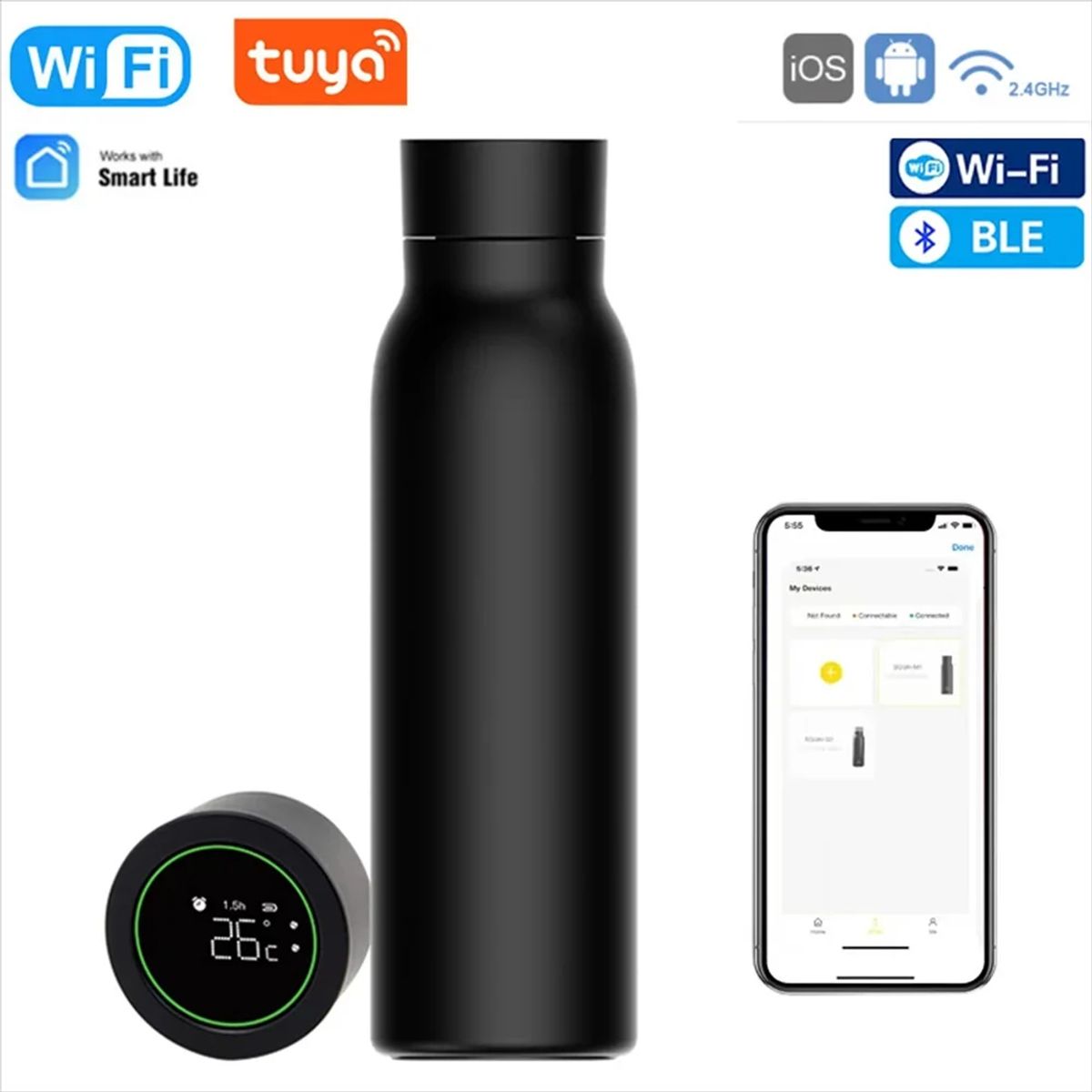 GENERICO - Botella inteligenteSmartlife Tuya con Bluetooth de 600 ml