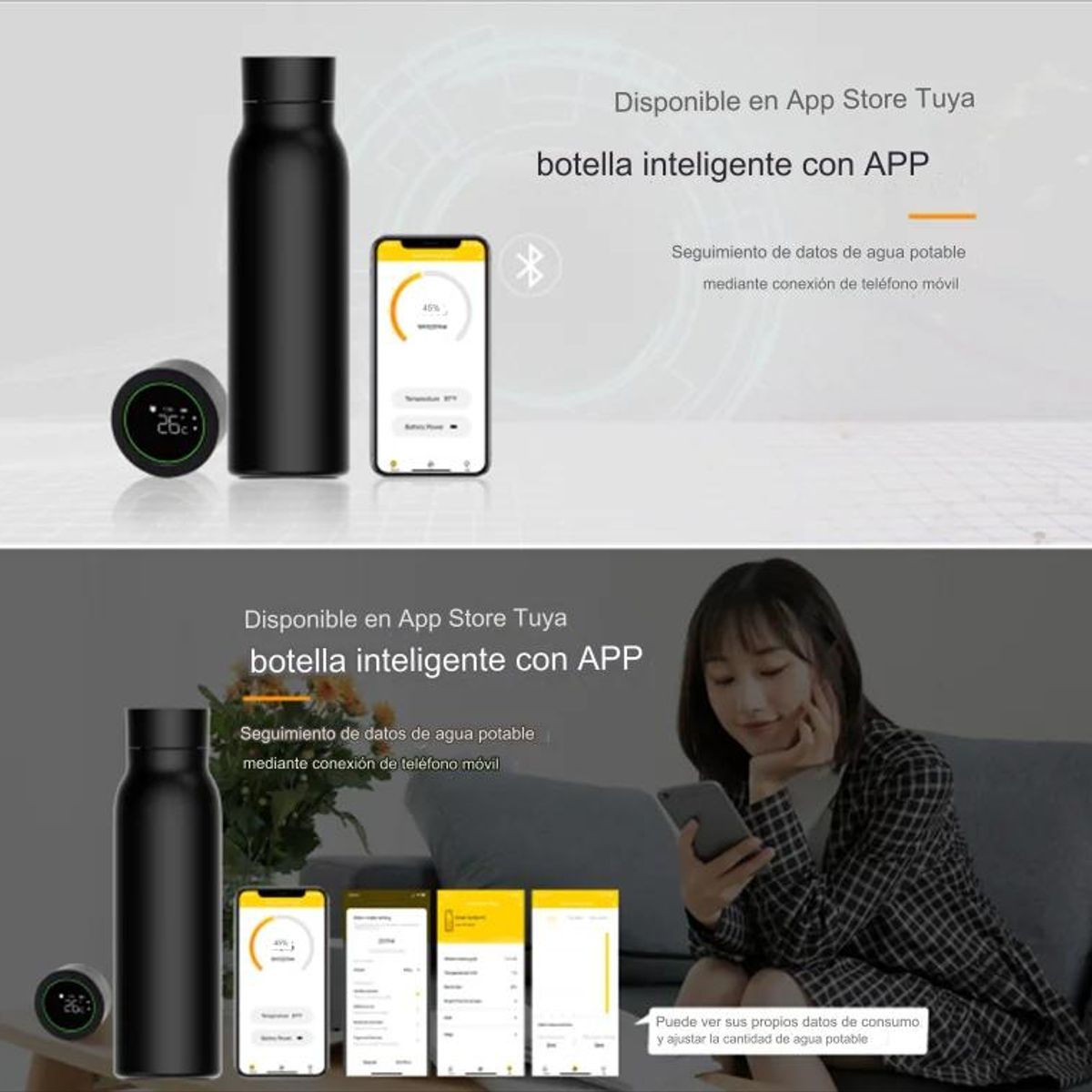 GENERICO - Botella inteligenteSmartlife Tuya con Bluetooth de 600 ml