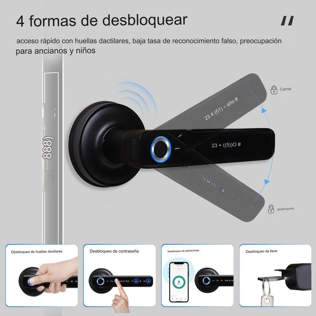 GENERICO - Cerradura inteligente H168 Bluetooth + 5572 Negra nickel