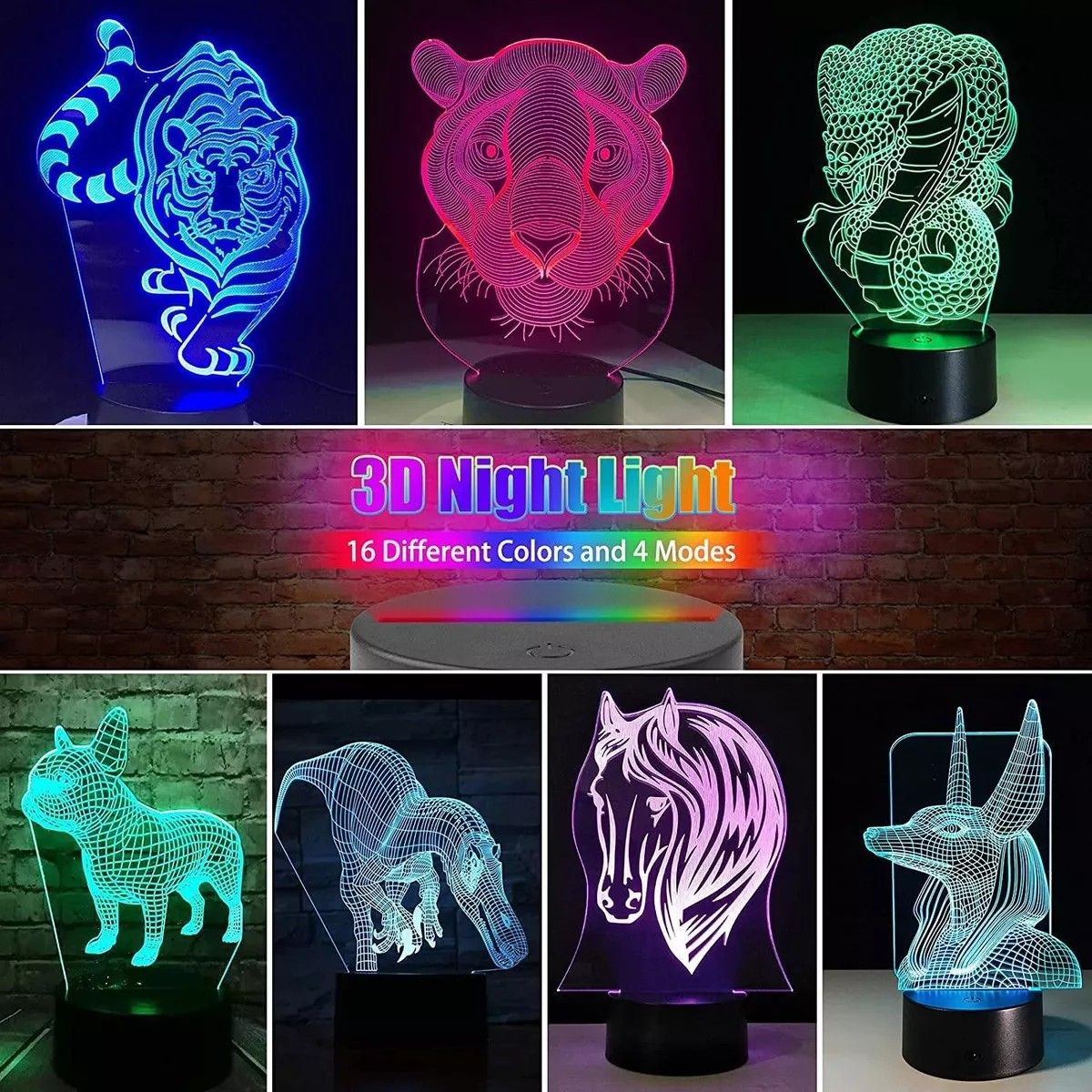 KUANGYE - Base Lampara 3d 16 Colores + Cable Usb + Control Pack De 12