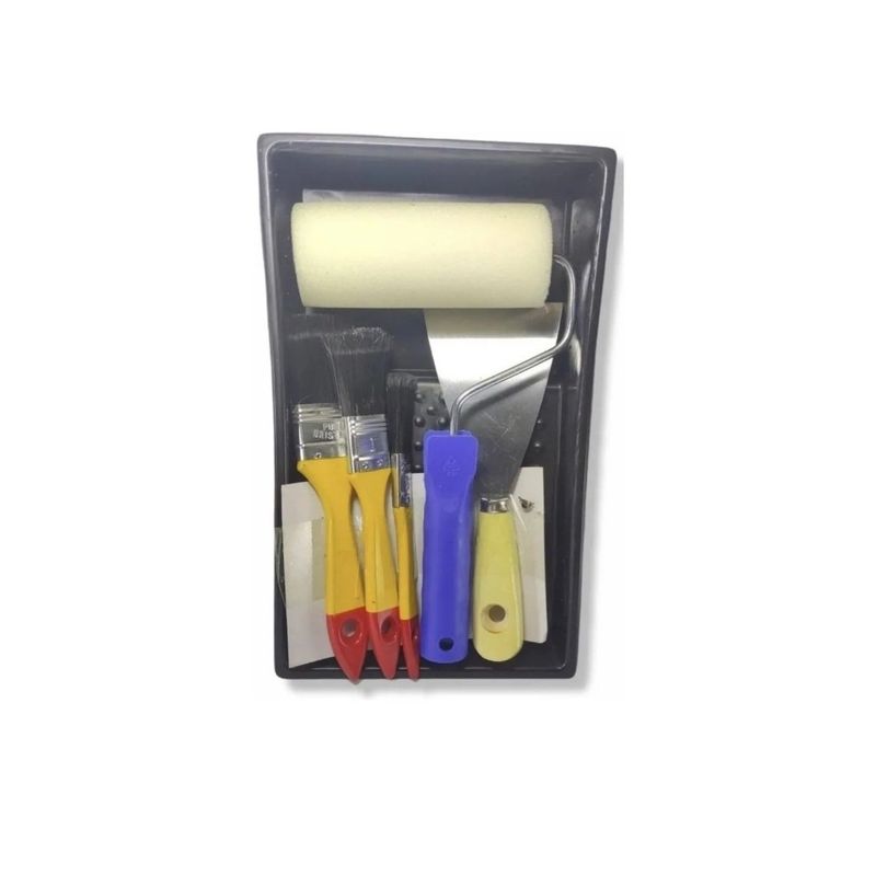 GENERICO - Set Para Pintar 1 Bandeja 3 Brochas 1 Rodillo 1 Espatula