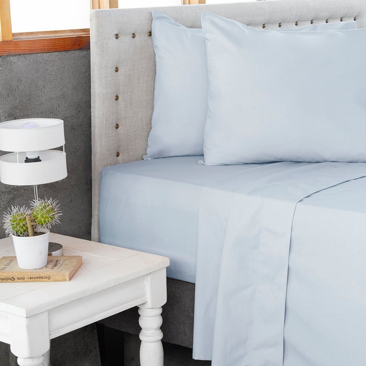 MASEL - Jgo.Sábanas Polycotton  2PL- 144 hilos 4 Piezas-  Celeste