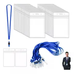 MUNDO MAGIA - Pack 100 Porta Credenciales Transparente Incluye 100Lanyard