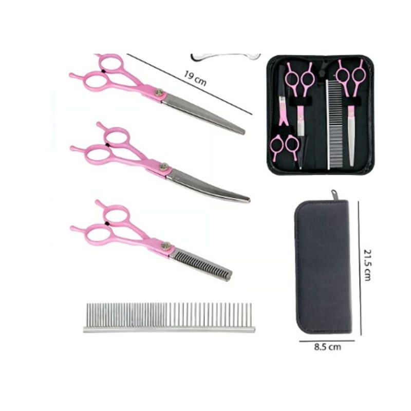GENERICO - Set De Tres Tijeras Rosa Para Mascota 19cm