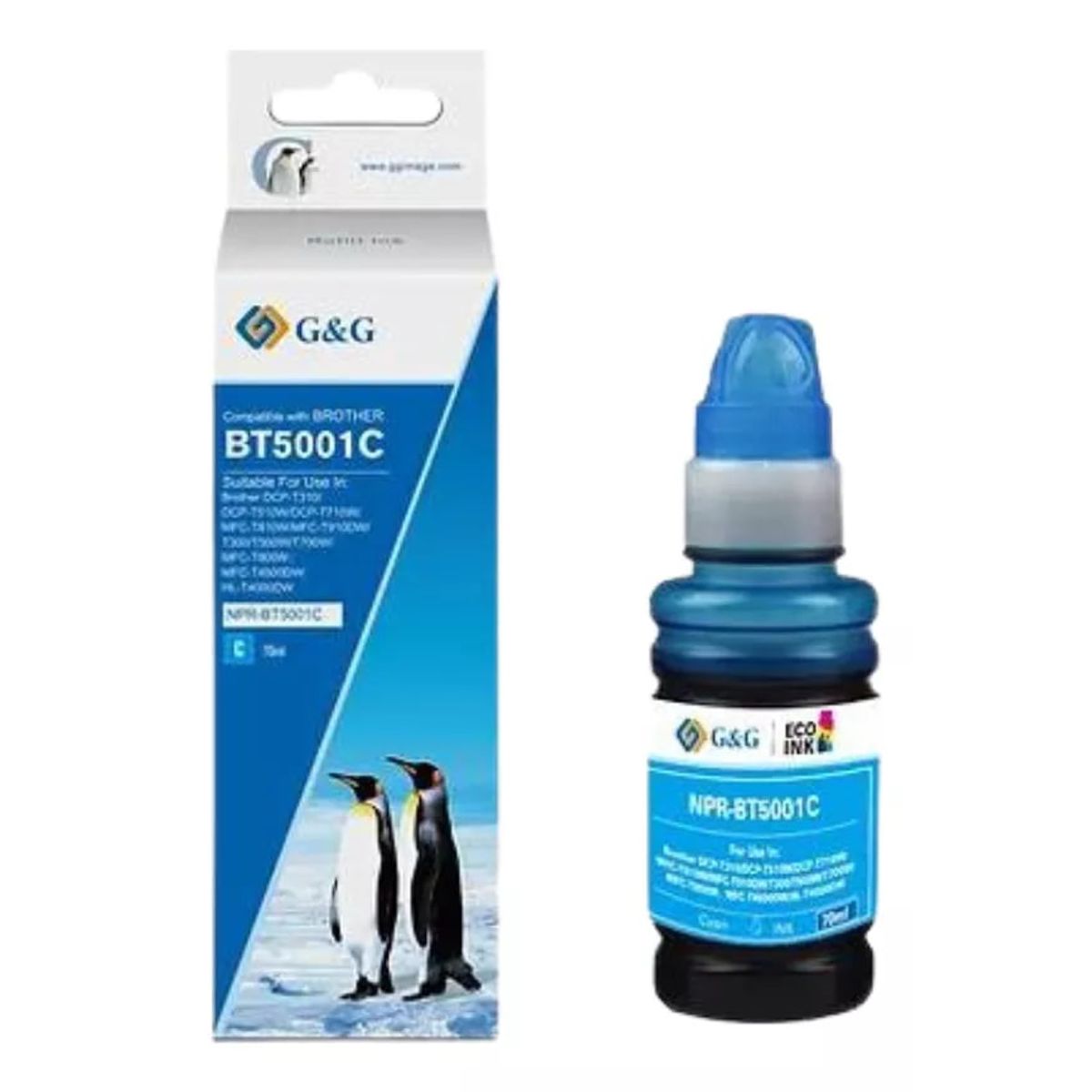 GENERICO - Tinta Para Brother BT5001 Cian Semipigmentados 70 ml G&G
