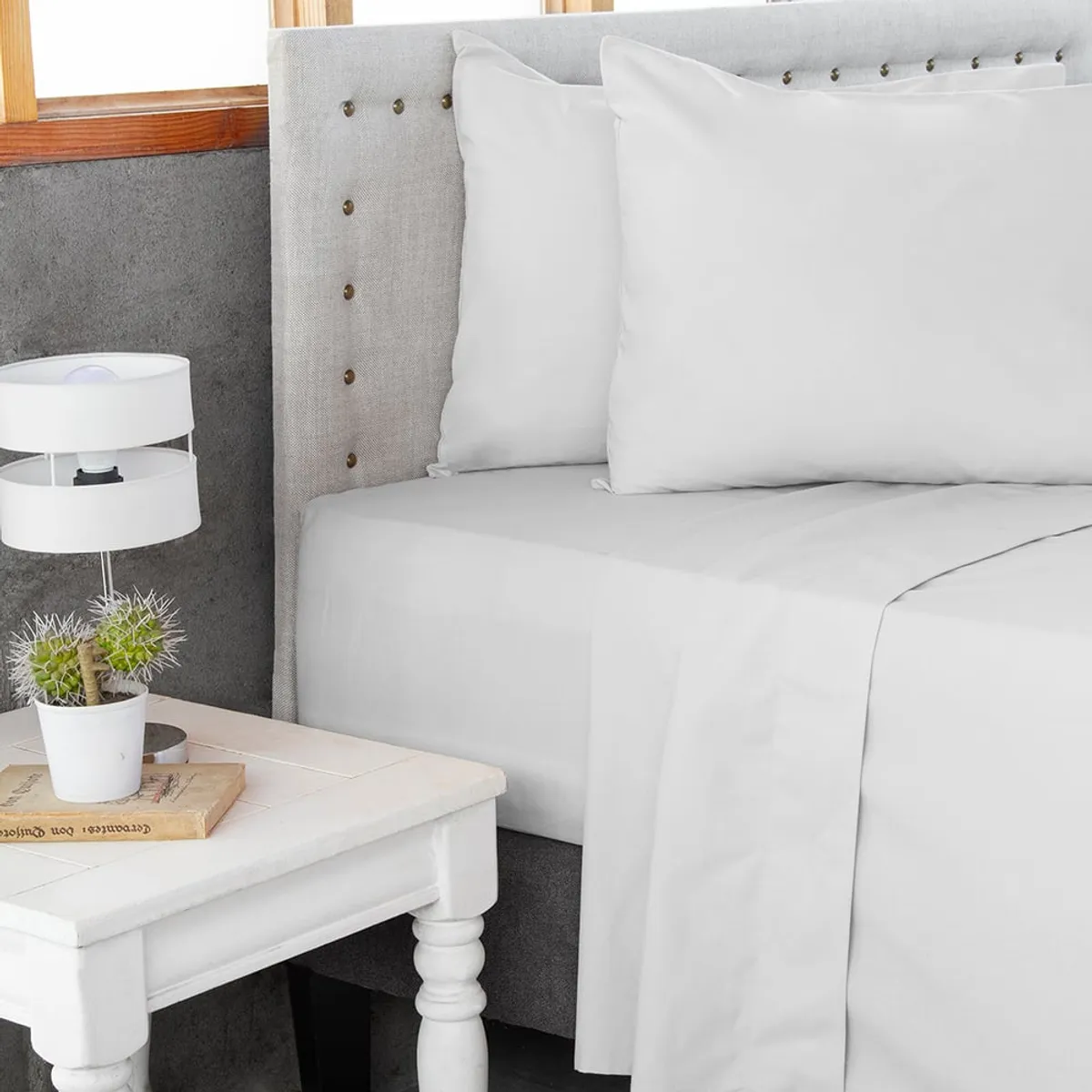 MASEL - Jgo.Sábanas  Polycotton King -144 hilos 4 piezas - Blanco