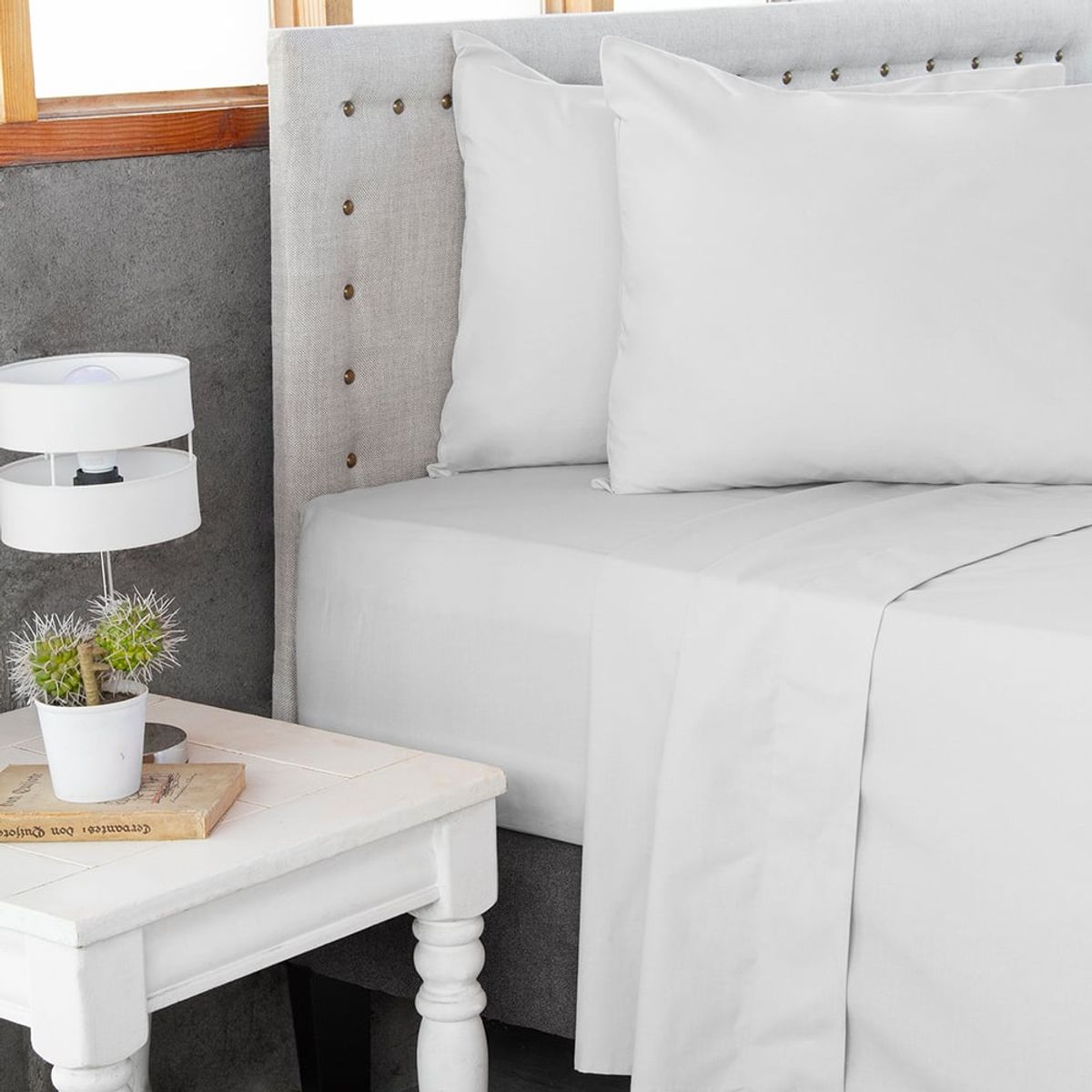 MASEL - Jgo.Sábanas  Polycotton King -144 hilos 4 piezas - Blanco