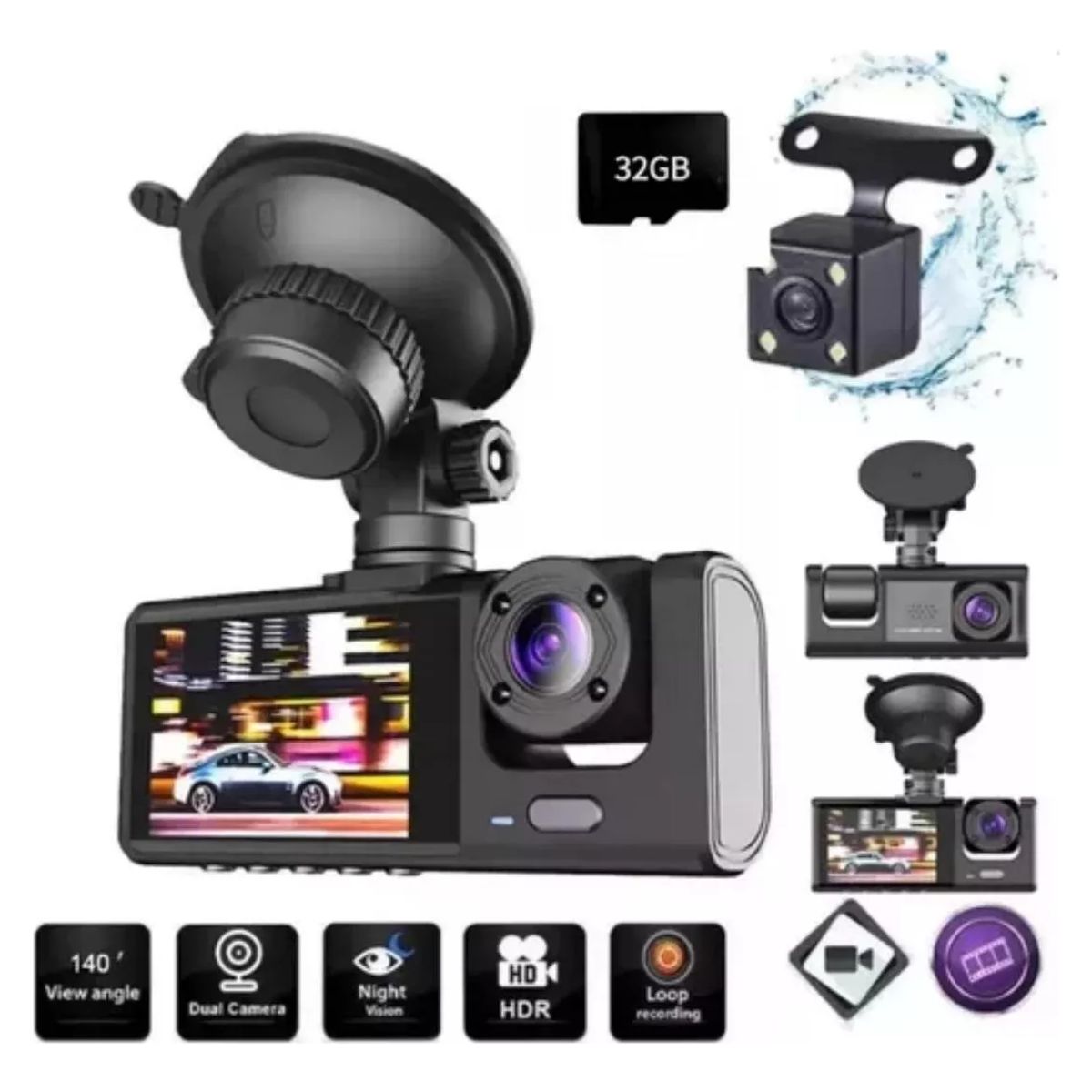 METEX - Dashcam Hd 1080p De 170° Para Automóvil 2 Camaras