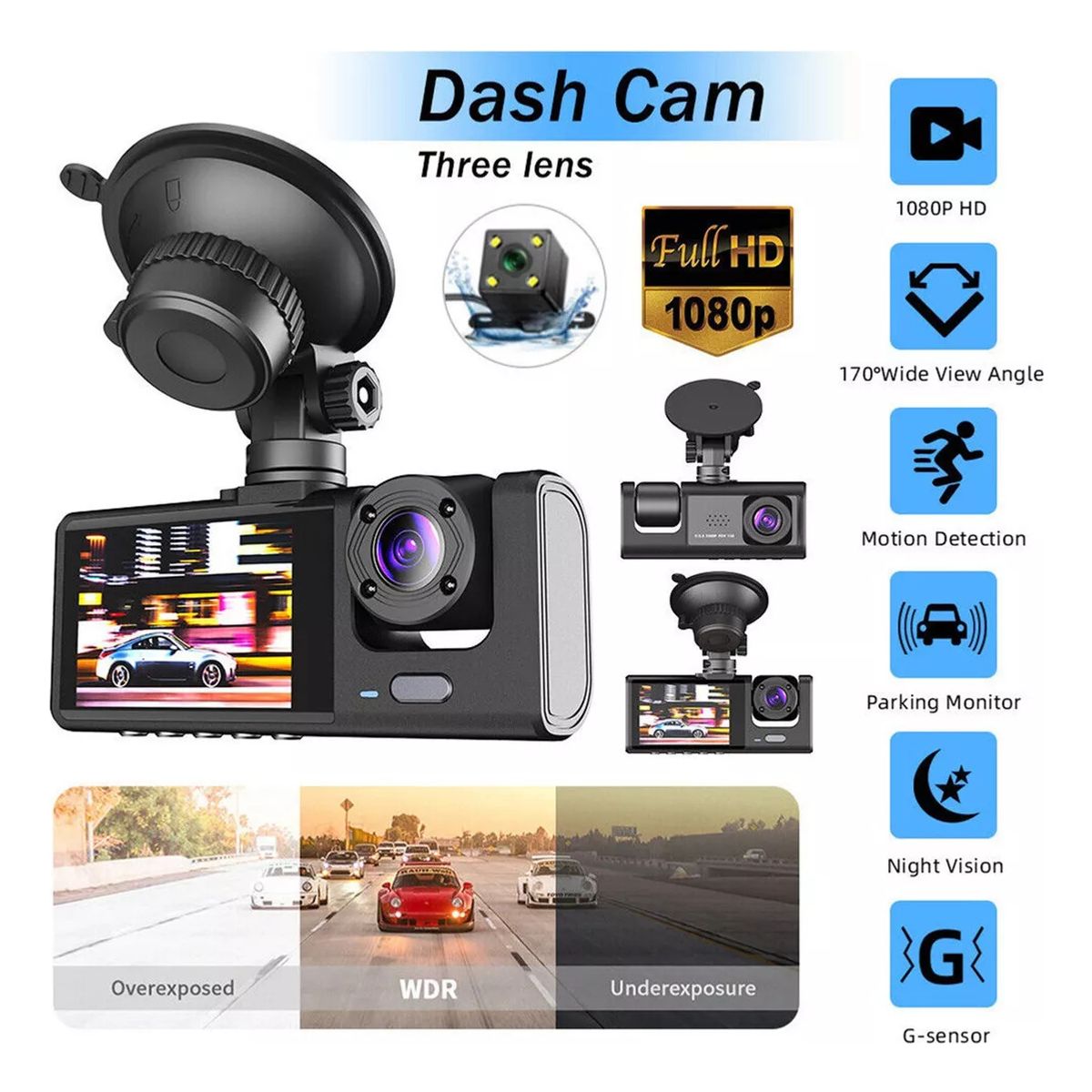 METEX - Dashcam Hd 1080p De 170° Para Automóvil 2 Camaras