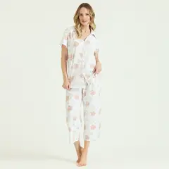 BARBIZON - Pijama de Mujer Malinas Capri Blanco Estampado