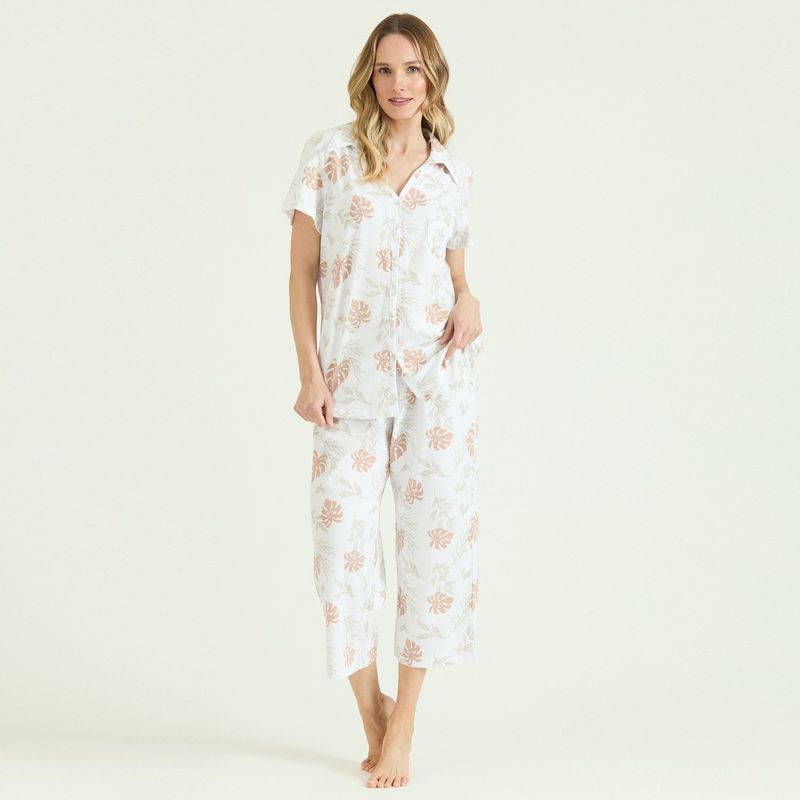 BARBIZON - Pijama de Mujer Malinas Capri Blanco Estampado