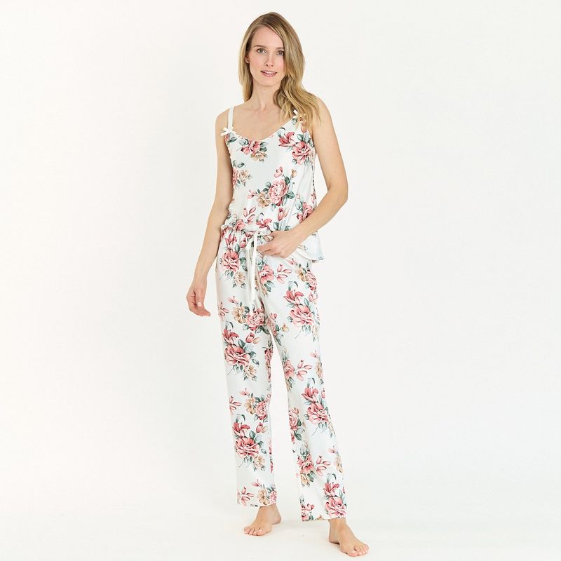 BARBIZON - Pijama de Mujer Cinta Pantalon Largo Blanco Estampado